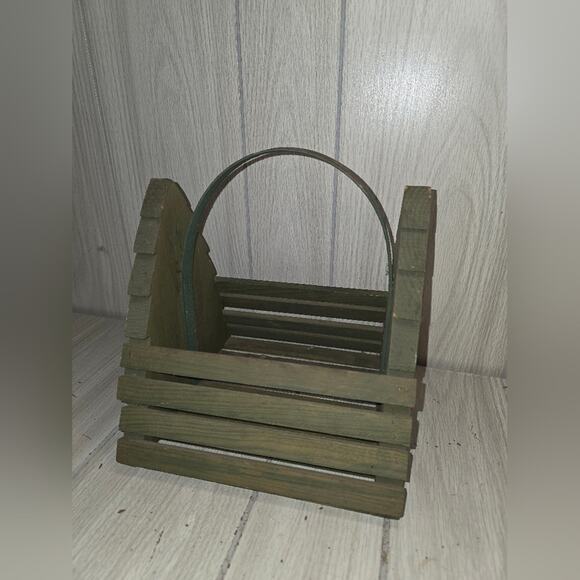 Vtg Wooden Christmas Tree Basket Card Holder Primative Country Holiday Farmhouse - Picture 3 of 8